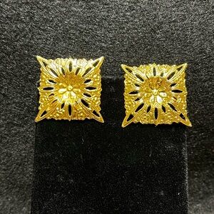 Hand Crafted Radiant Gold Square Earrings